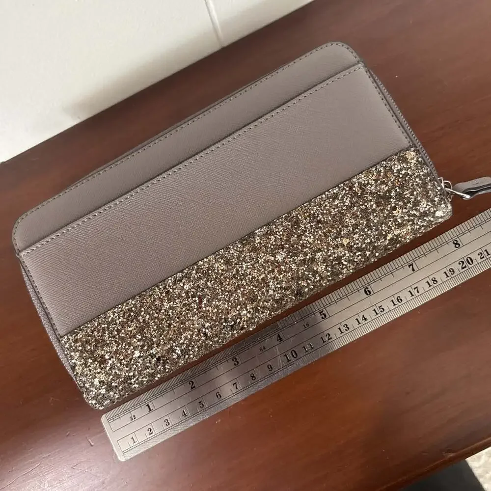 Kate Spade New York Greta Court Saffiano Taupe Cityscape Neda Wallet Glitter